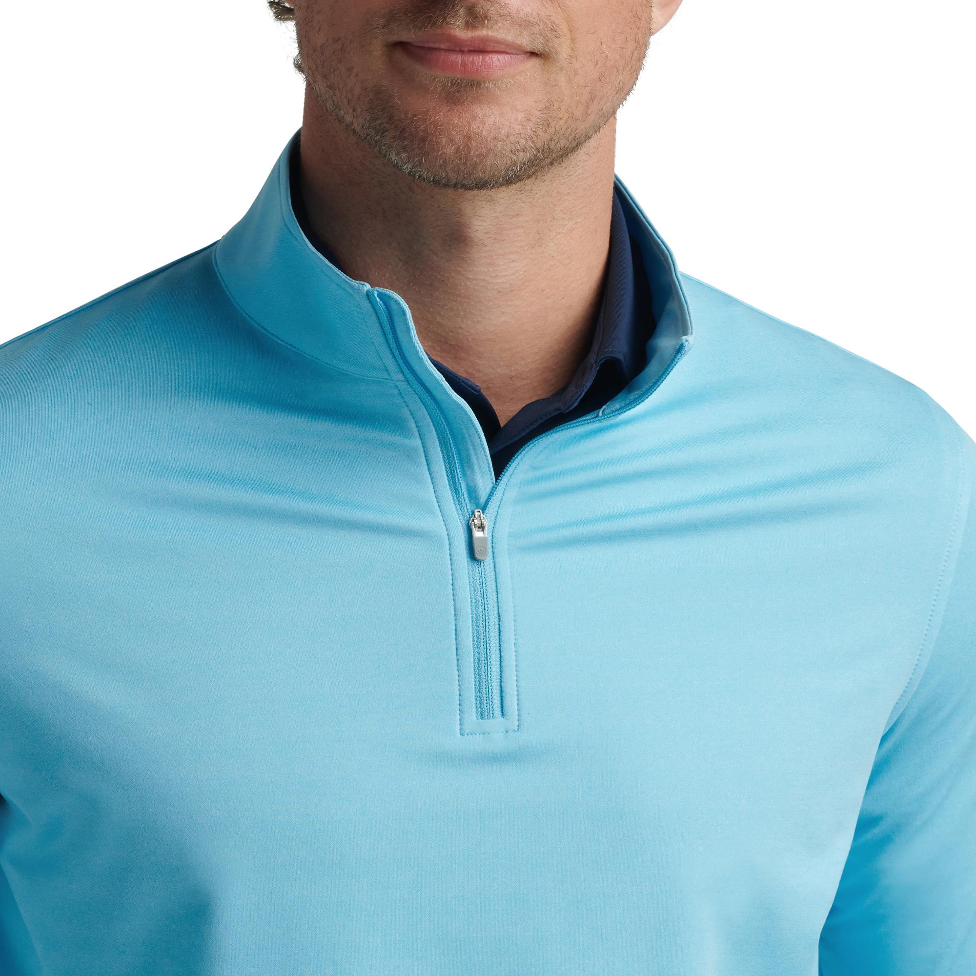 Close-up of zip and collar on Peter Millar Perth Mélange Mid Layer – lightweight golf mid layers for men